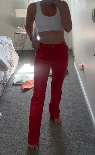 ZARA Red Leather Straight Pants