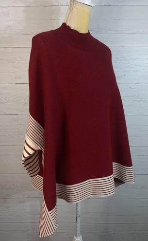 Pink Lily Womens Sweater Size Small burgundy Striped Mock Neck Poncho Pullover