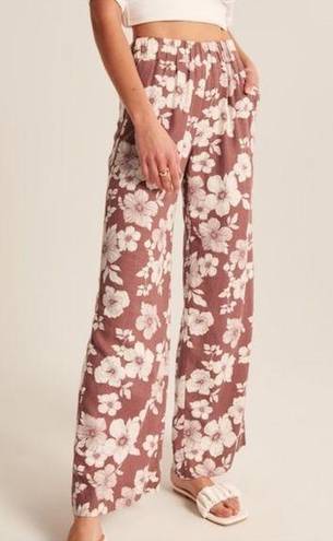 Abercrombie & Fitch Abercrombie Red Floral Linen Wide Leg Pants