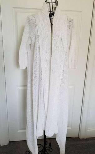 DKNY  White Open Weave 100% Cotton Cardigan Elbow Length Sleeves Front Drape M/L