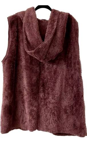 Zenana Outfitters Purple plush polyester long open-front hooded sleeveless cardigan