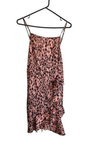Pretty Little Thing s Women's Size 8 Pink & Black Leopard Print Satin Midi Dress