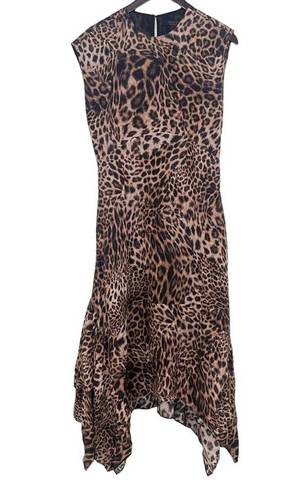 All Saints Gianna Kiku Leopard Animal Print Asymmetric Midi Dress Size 0 New