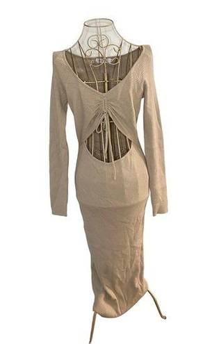 All in Favor NWT  gathered front cutout long sleeve ribbed midi dress M