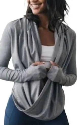 Zyia  Active Haze Yoga Shawl Wrap Top L Hooded Thumbholes Lounge Workout Break