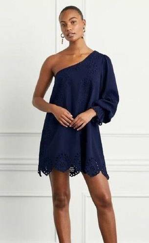 Hill House  Mila Dress Navy Linen Size S One Shoulder Mini