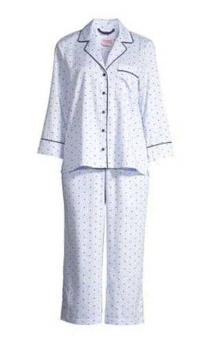 Kate Spade  WHITE/BLUE Stripe mini Heart Cropped Pajama Set- L NAVY TRIM