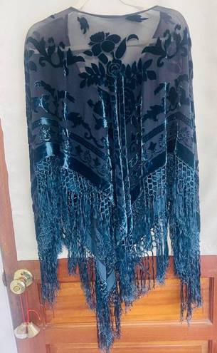 💙💙Gorgeous!! Gypsy/Boho Sheer Silk, Deep Teal Floral Velvet Burnout Multi Size L