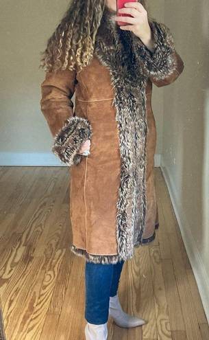 Wilson’s Leather Wilson's Penny Lane brown suede coat long jacket faux fur mixed colors small