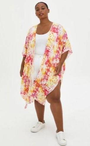 Torrid NWT  Pink Yellow Tie Dye Duster Kimono Women's Size 2/2X