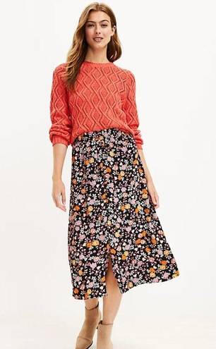 The Loft  Floral Button Midi Skirt Womens M Pull On Lightweight