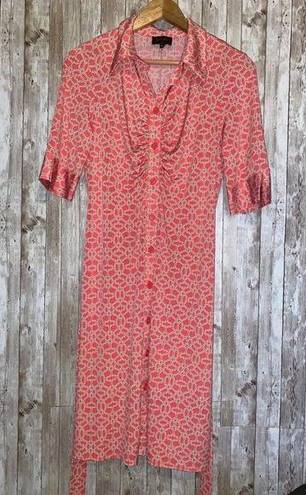 Laundry by Shelli Segal  Pink Coral White Front Button Geometric Dress Size 10