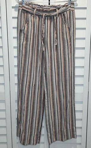 Rewind Linen blend striped pants front tie stretchy bunched waist size medium