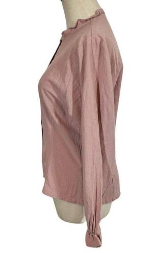 Petal Loup Liz Ruffle Button Up Cotton Blouse Top in  Pink Mauve