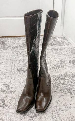 Loeffler Randall NEW  Lynn Snip Toe Embossed Block Heel Tall Boots