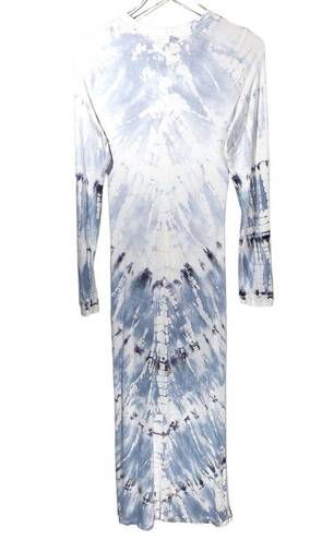 Young Fabulous and Broke  Tie Dye Long Sleeve Maxi Dress in White/Blue