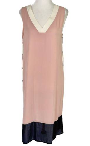 Doe & Rae New  Color Block Side Snap Dress Sleeveless V-Neck Shift Pink Black