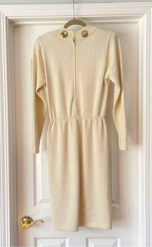 St. John  by Marie Gray Vintage Cream Knit Midi Dress with Gold Grommets and Belt