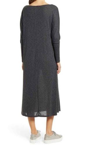 Caslon New  Cozy Knit Long Sleeve Wrap Dress Side Tie Midi Charcoal Grey