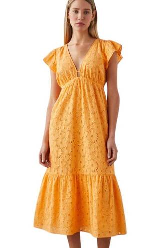 Rails  Tina Embroidered Eyelet Cotton Midi Dress in Marigold Size S NWT