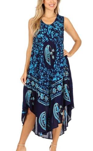 The Moon Sakkas and Stars Batik Caftan Tank Dress / Cover Up in Shades of Blue