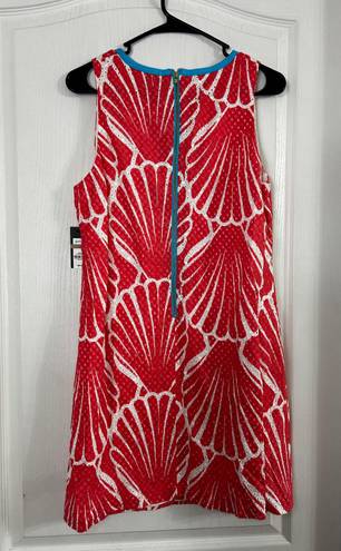 Crown & Ivy Shift Dress Womens 12P Coral Blue Shell Design Sleeveless 2257