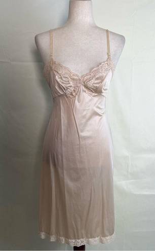 Vintage Cami Slip Dress Nightgown Lace Trim Champagne Mini Midi Length XS/S