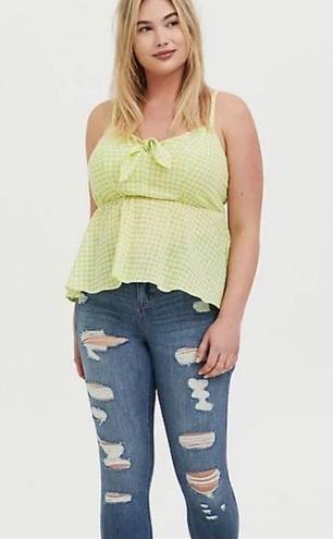 Torrid  size 2 Tie front gingham peplum top white green tank