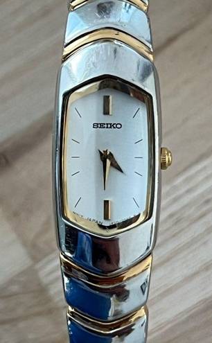 Seiko  Rare Vintage Ladies Watch Curved Crystal White Dial Two-Tone Bracelet