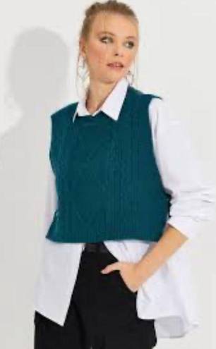 Talbots Teal Sweater Cable Knit Vest Medium