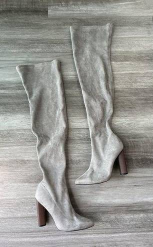 Boohoo  Gray Faux Suede Over The Knee Boots Size 9 Zip Thigh High