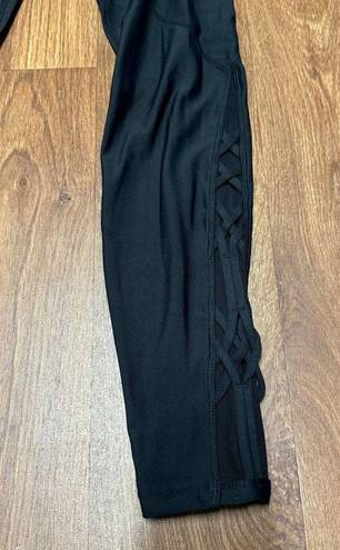 Carbon 38  Women Solid Black Lace up Mesh Panel High Waist Yoga Leggings Small