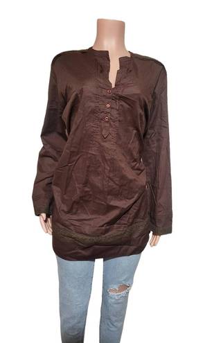 Edge Cute options brown long sleeve henley with  embroidery top size 1XL & 3XL