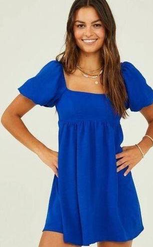 Altar'd State Altar’d State Mini Royal Blue Babydoll Dress Off-the-Shoulder