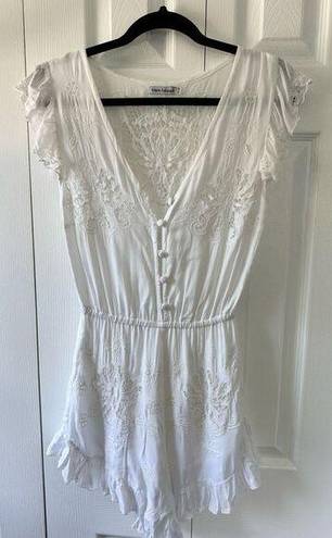 Tiare Hawaii  White Crochet Swim Coverup Romper