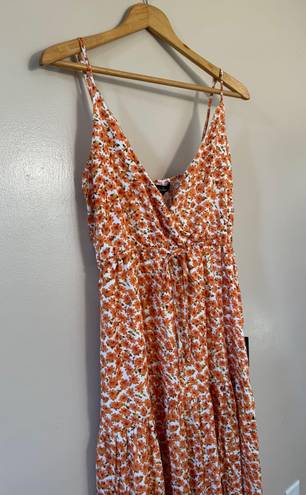 Lulus Orange Floral  Tiered Maxi Dress Size M NWT