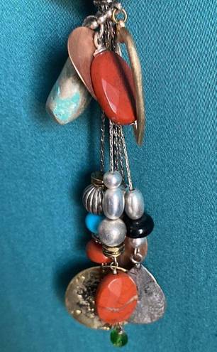 Coldwater Creek  Ladies Boho Stone Bead Charms Double Strand Leather Necklace