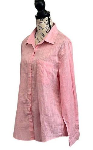 IZURIA Womens Pink Button Up Long Sleeve Classic Casual Linen Cotton Shirt XL