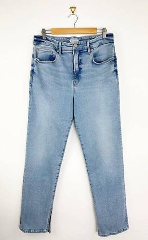 Good American  Good Boy Straight Leg Split Hem Jeans High Waist Blue Size 14/32