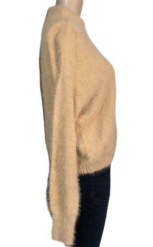 The Moon Sun and Womens Pullover Sweater Funnel Neck Fuzzy Long Sleeve Knit Beige XS