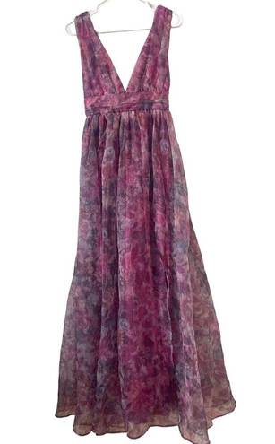 Lulus Lulu’s Garden Romance Magenta Floral Print Organza Maxi Dress Pink Purple XS