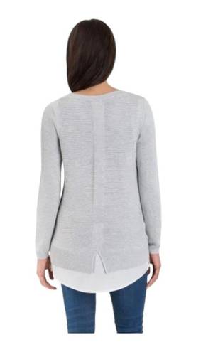 Hilary Radley  Womens Size L Gray White Two Fer Long Sleeve Faux Layered Sweater