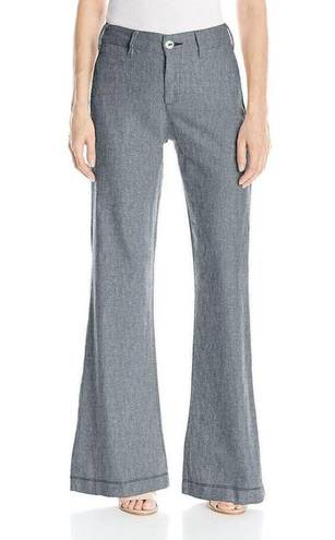 NYDJ  Claire Blue Cotton Linen Stretch Slimming Wide Leg Trousers Pants 10 New