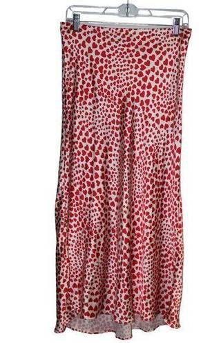 Rachel Zoe Women's  Red White Hearts Satin Pull On Long Maxi Skirt - Size Small S