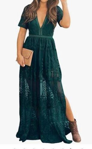 Green Maxi Short Sleeve Lace Dress Size L