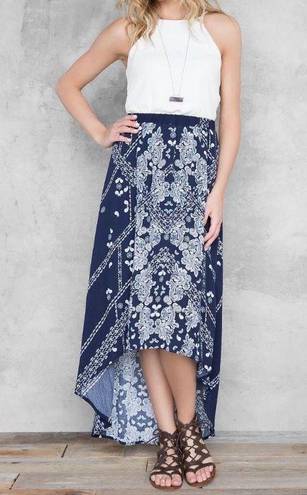 Francesca's Navy Blue And White Floral High-Low Maxi Skirt, Small