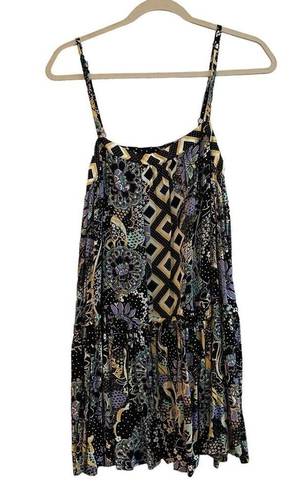 Free People  Mini Dress Size Medium Black Purple Floral Sleeveless