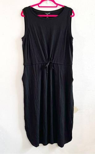 Eileen Fisher  Dress Black Roundneck Drawstring Waist Jersey Dress Sz L NWT