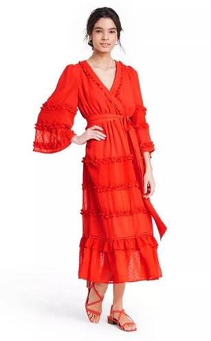 Alexis NWOT Angel Sleeve Ruffle Tiered Midi Chiffon Dress