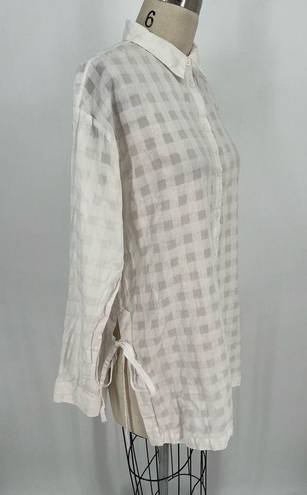 Nordstrom  Collection Oversized Button Up Tunic Shirt Sz S White Checked Cotton